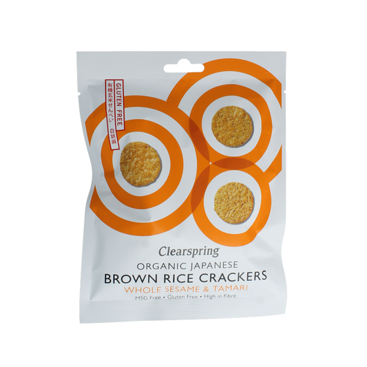 Clearspring Bruine rijstcracker met sesam & tamari bio 40 Gram