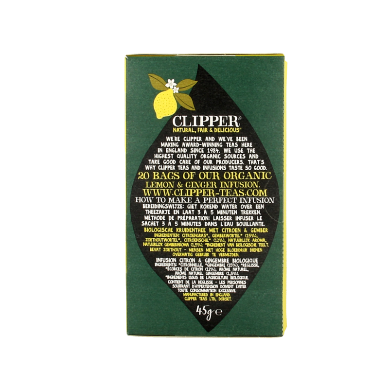 Clipper Lemon & ginger tea bio 20 Zakjes