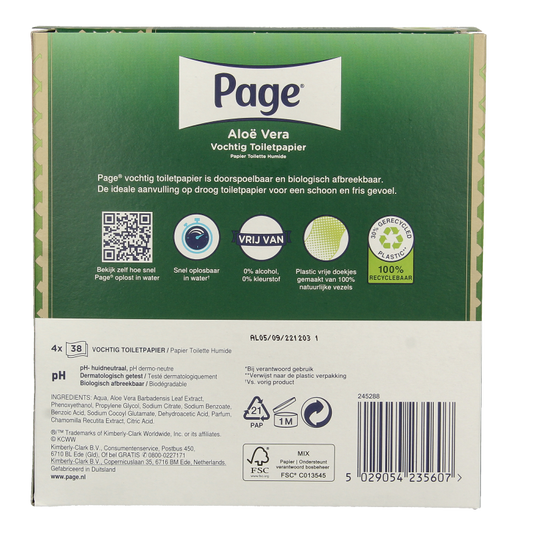 Page Vochtig toiletpapier aloe vera 152 Stuks