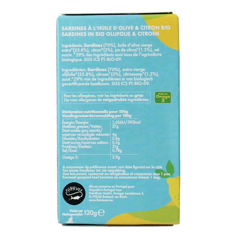 Fish 4 Ever Sardines olijfolie citroen 120 Gram