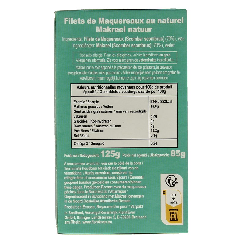 Fish 4 Ever Schotse makreel bronwater 125 Gram