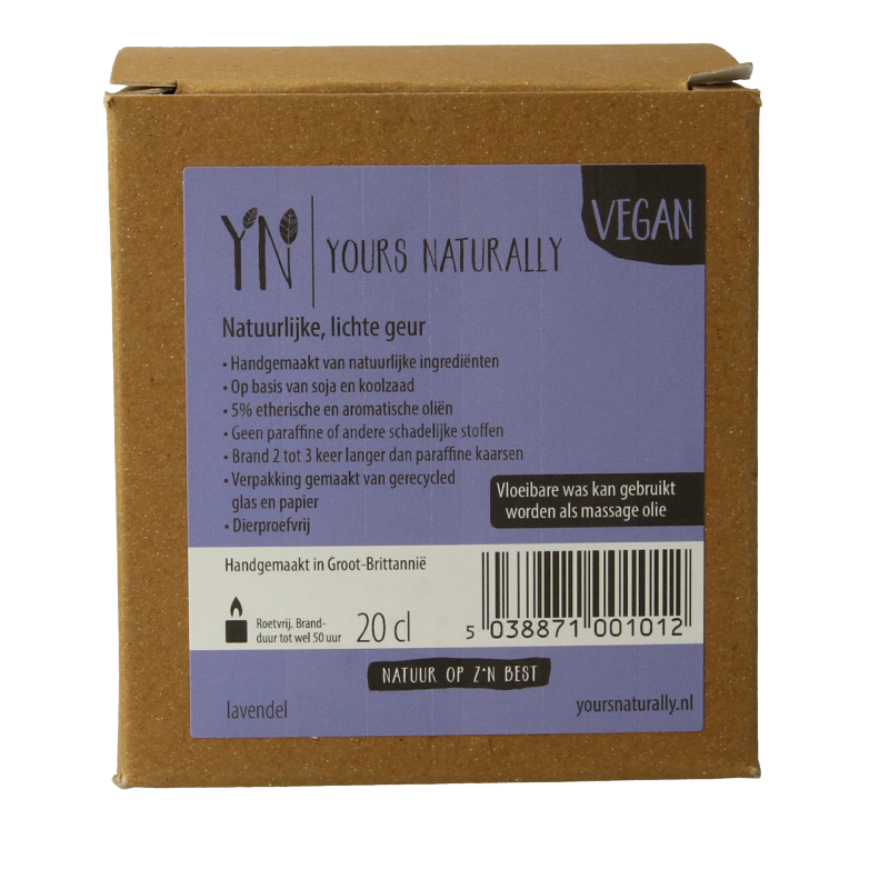 Yours Naturally Geurkaars in glas lavendel 20cl 1 Stuks