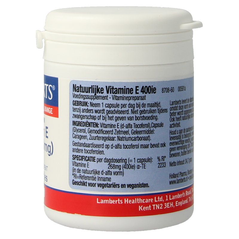 Lamberts Vitamine E 400IE natuurlijk 60 Vegetarische capsules