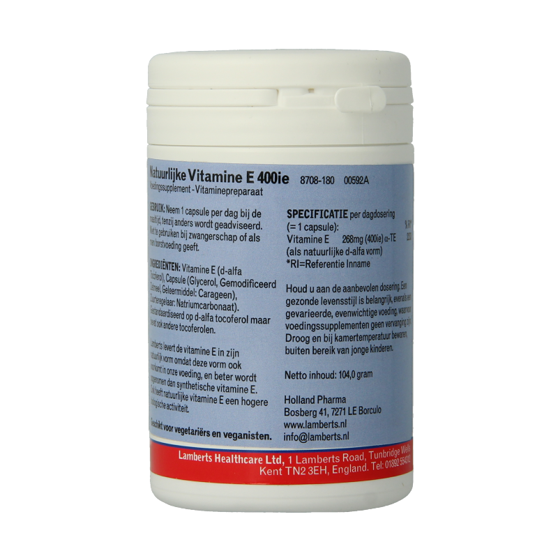 Lamberts Vitamine E 400IE natuurlijk 180 Vegetarische capsules