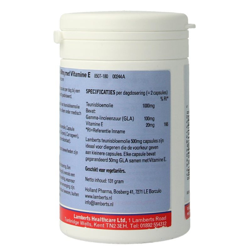 Lamberts Teunisbloemolie 500mg (pure evening primrose oil) 180 Vegetarische capsules