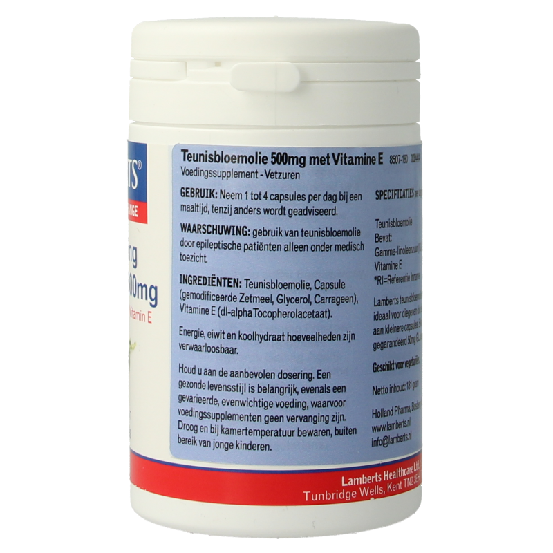 Lamberts Teunisbloemolie 500mg (pure evening primrose oil) 180 Vegetarische capsules