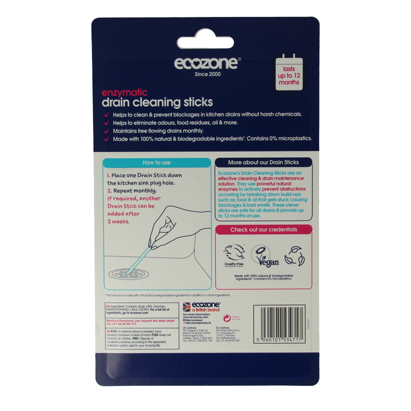 EcoZone Afvoer ontstopper sticks 12 Stuks