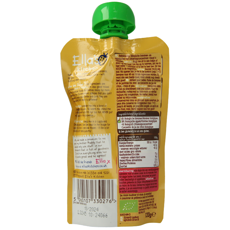 Ella's Kitchen Bananas & apples 4 maand knijpzak bio 120 Gram