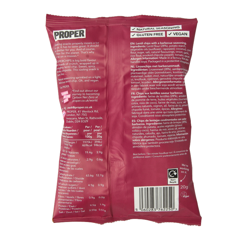 Proper Chips Chips barbecue glutenvrij 20 Gram