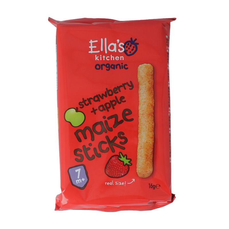 Ella's Kitchen Maize sticks aardbei/appel 7+ maanden bio 16 Gram