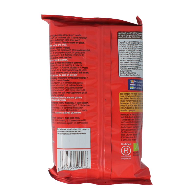 Ella's Kitchen Maize sticks aardbei/appel 7+ maanden bio 16 Gram