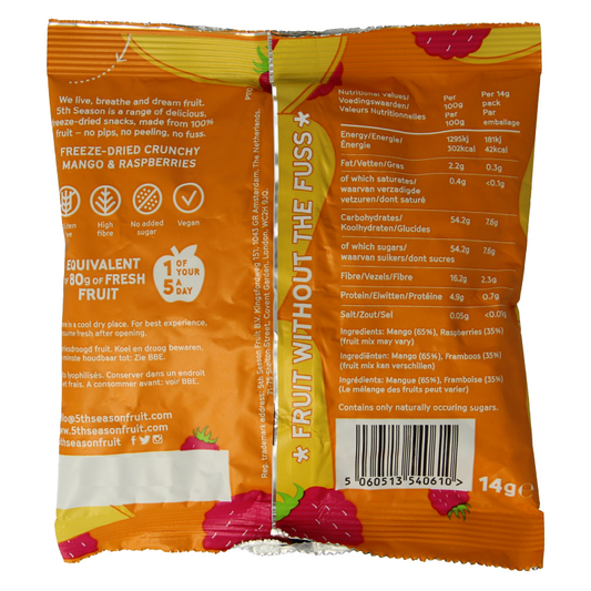 5th Season Freeze dried mango & raspberry 14 Gram