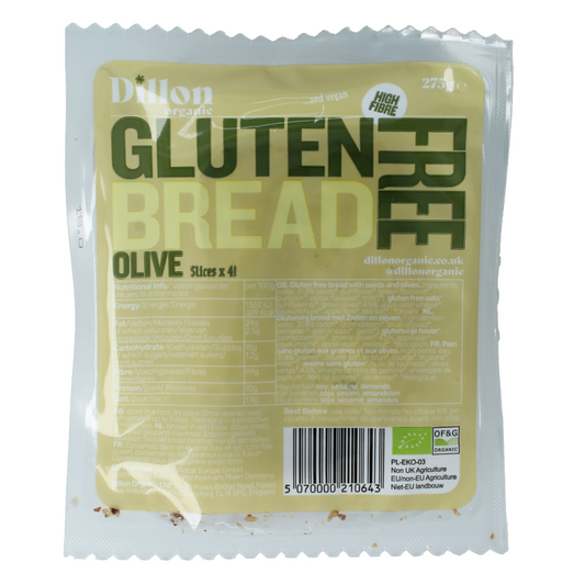 Dillon Organic Sliced bread olive glutenvrij bio demeter 275 Gram