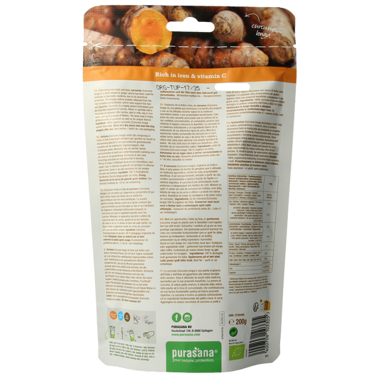 Purasana Curcuma poeder vegan bio 200 Gram