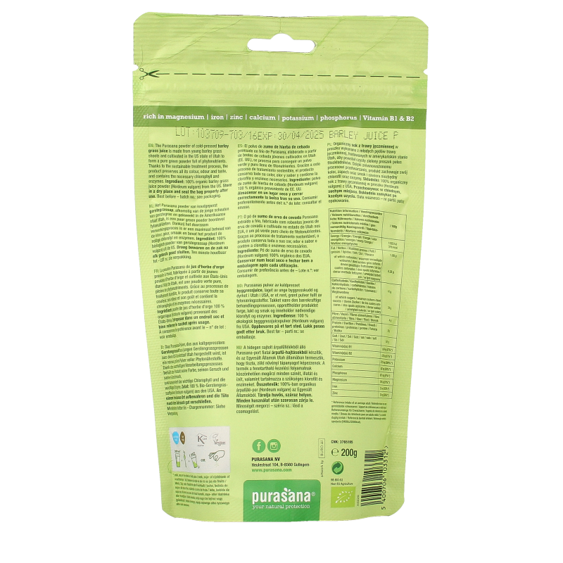 Purasana Gerstegras sappoeder bio 200 Gram