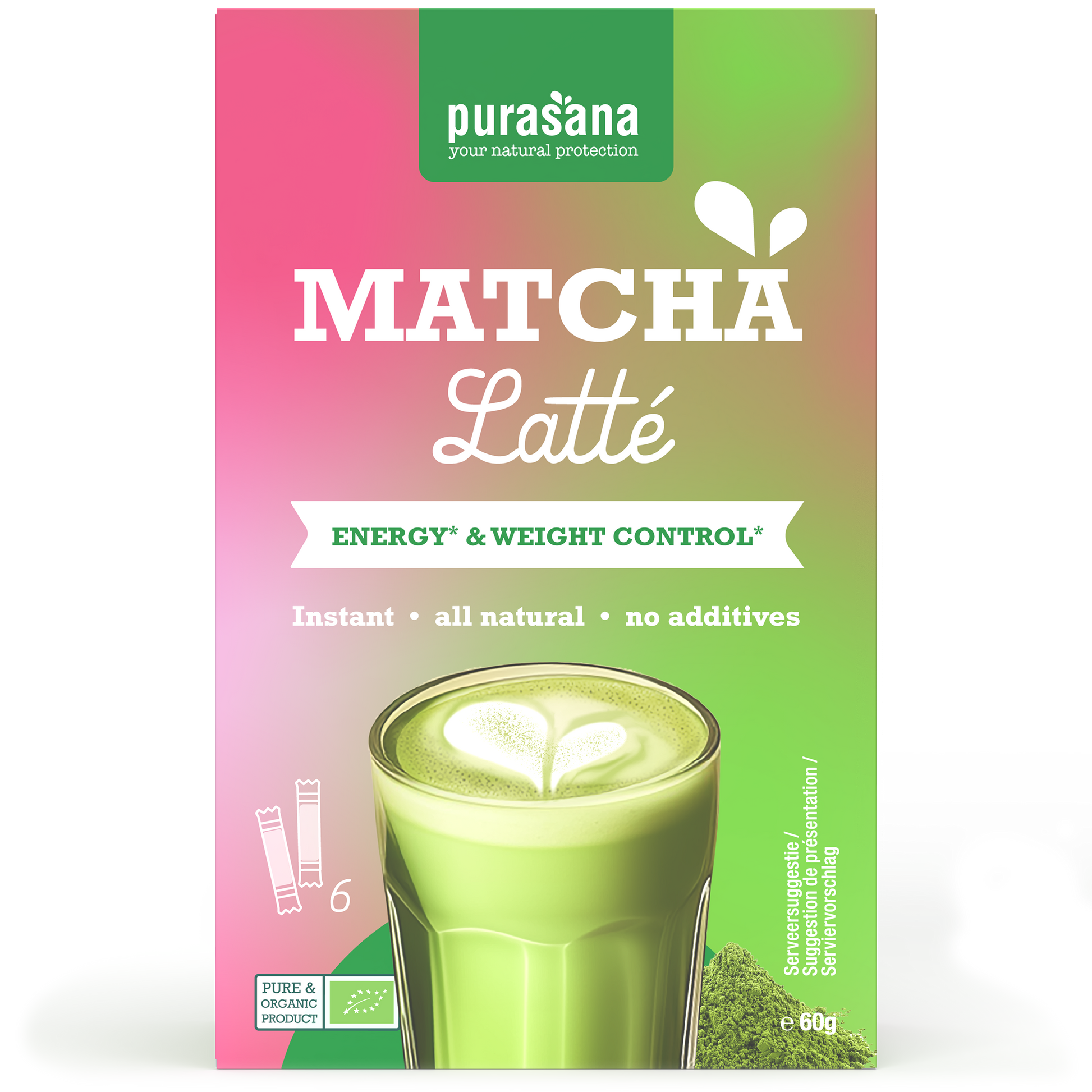 Purasana Instant matcha latte 6x10g bio 60.00 Gram