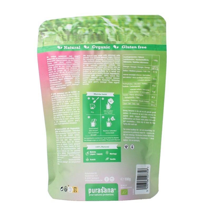 Purasana Instant matcha latte bio 100 Gram
