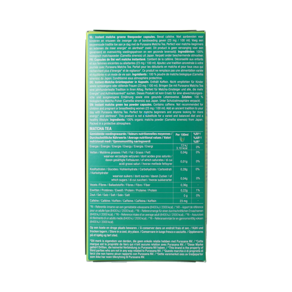 Purasana Instant Matcha Thee Capsules 16x1,5g bio  16.00 Capsules
