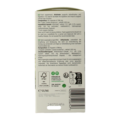 Purasana Artisjok vegan bio 60.00 Vegetarische capsules