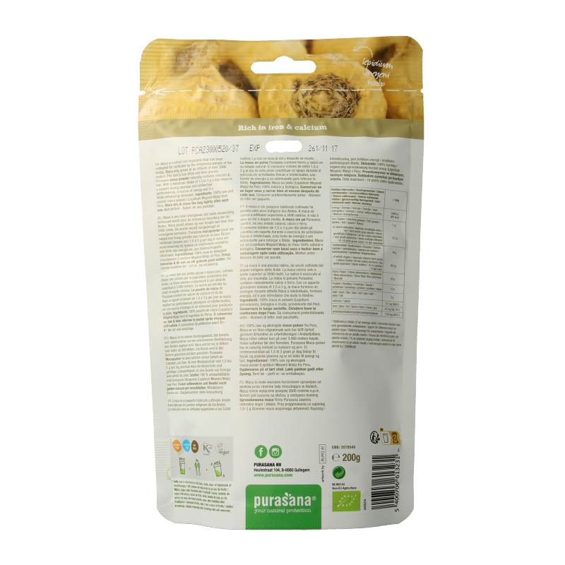 Purasana Maca poeder vegan bio 200 Gram