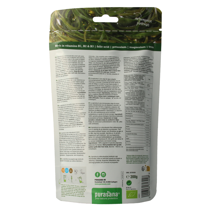 Purasana Spirulina poeder vegan bio 200 Gram