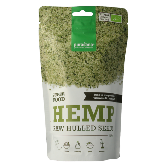 Purasana Gepeld hennepzaad hulled hemp seeds bio 200 Gram