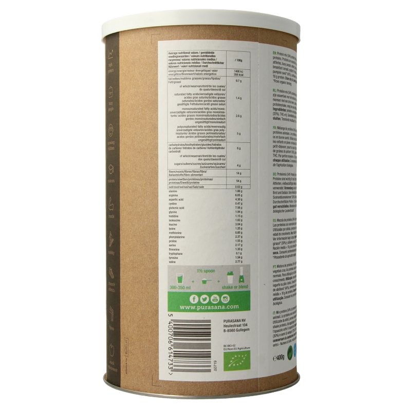 Purasana Proteine zonnebloem hennep pompoen vegan bio 400 Gram