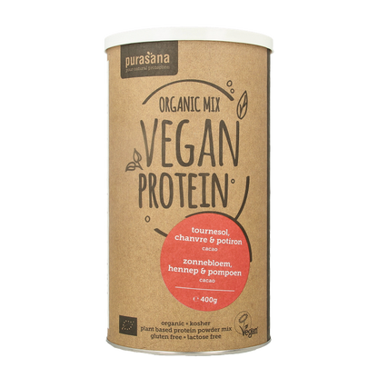 Purasana Proteine zonnebloem hennep pompoen cacao vegan bio 400 Gram
