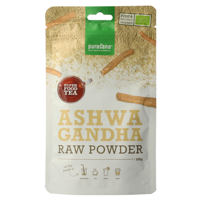 Purasana Ashwagandha poeder vegan bio 100.00 Gram