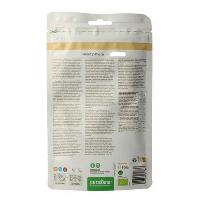 Purasana Ashwagandha poeder vegan bio 100.00 Gram