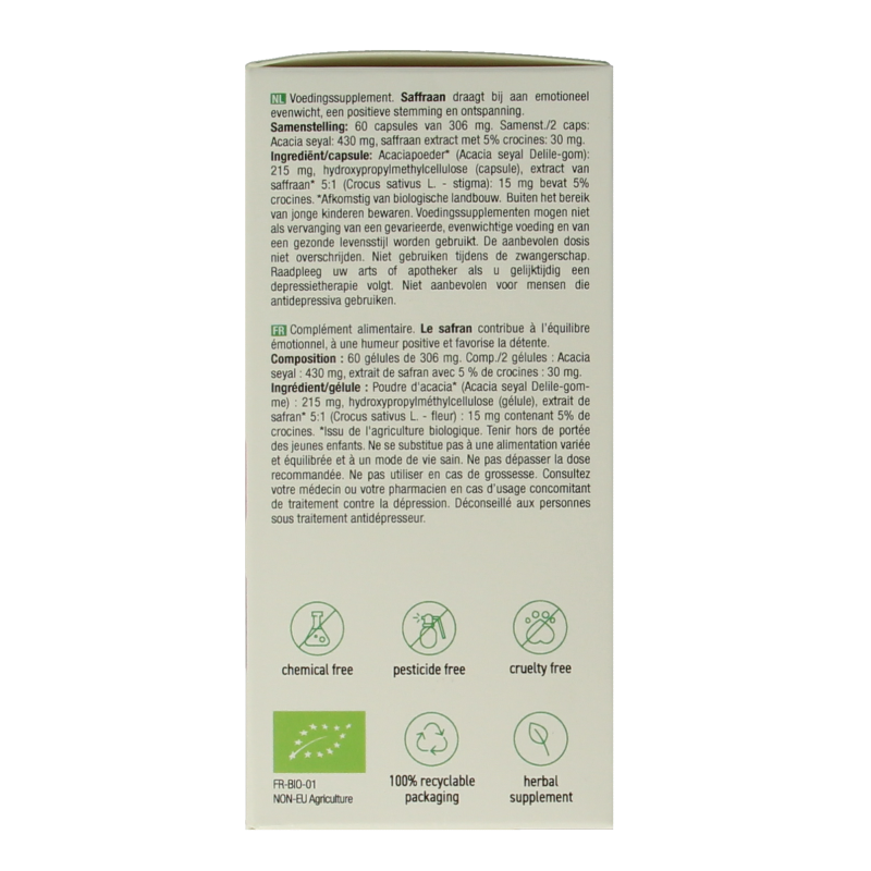 Purasana Saffraan vegan bio 60 Vegetarische capsules