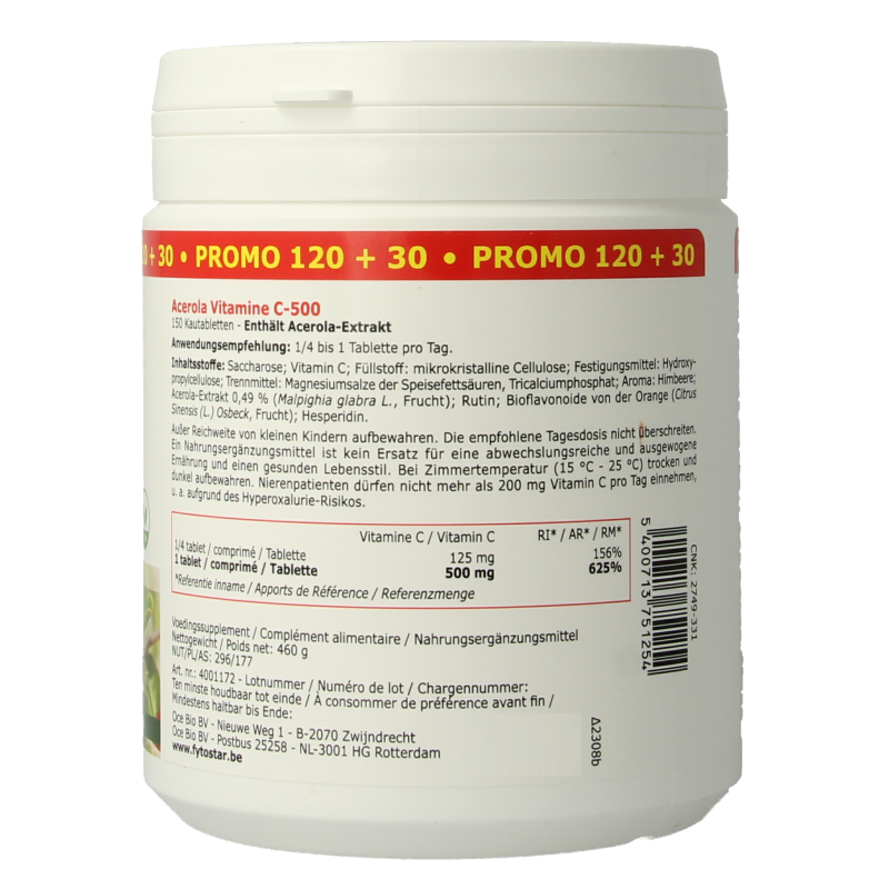 Fytostar Acerola vitamine C 500 kauwtablet 150 Tabletten