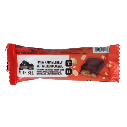 Nutribel Pinda karamel reep melkchocolade bio 40.00 Gram