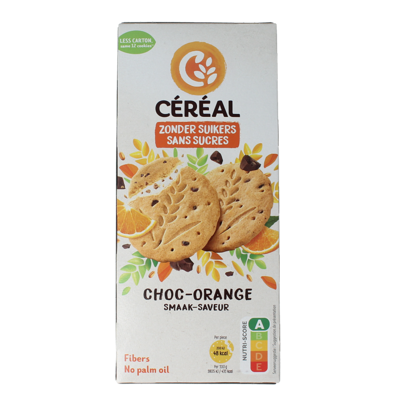 Cereal Zandkoekjes choc-orange zonder suikers 132 Gram