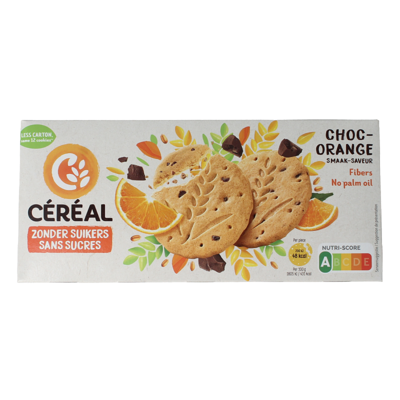 Cereal Zandkoekjes choc-orange zonder suikers 132 Gram