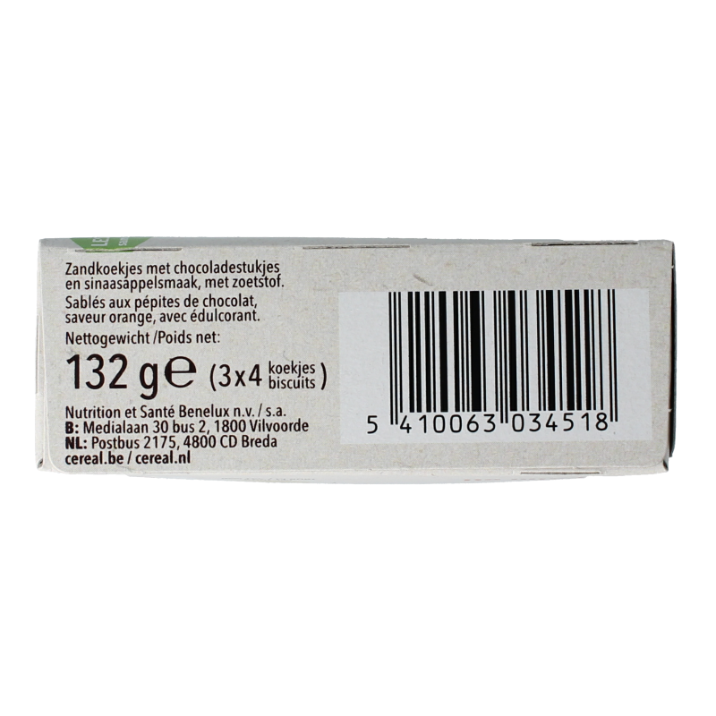 Cereal Zandkoekjes choc-orange zonder suikers 132 Gram