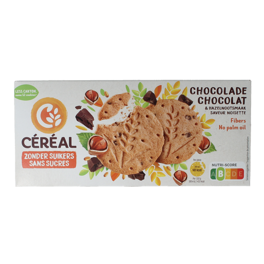 Cereal Zandkoekjes chocolade & hazelnoot zonder suikers 132 Gram
