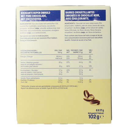 WeCare Lower kcal/carb bars crunchy dark choco 102.00 Gram