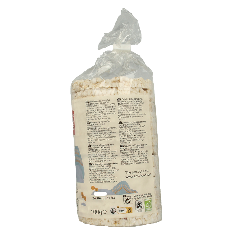 Lima Rijstwafels zonder toegevoegd zout bio 100 Gram
