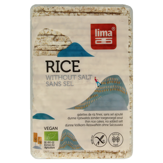 Lima Rijstwafels zonder zout dun recht bio 130 Gram