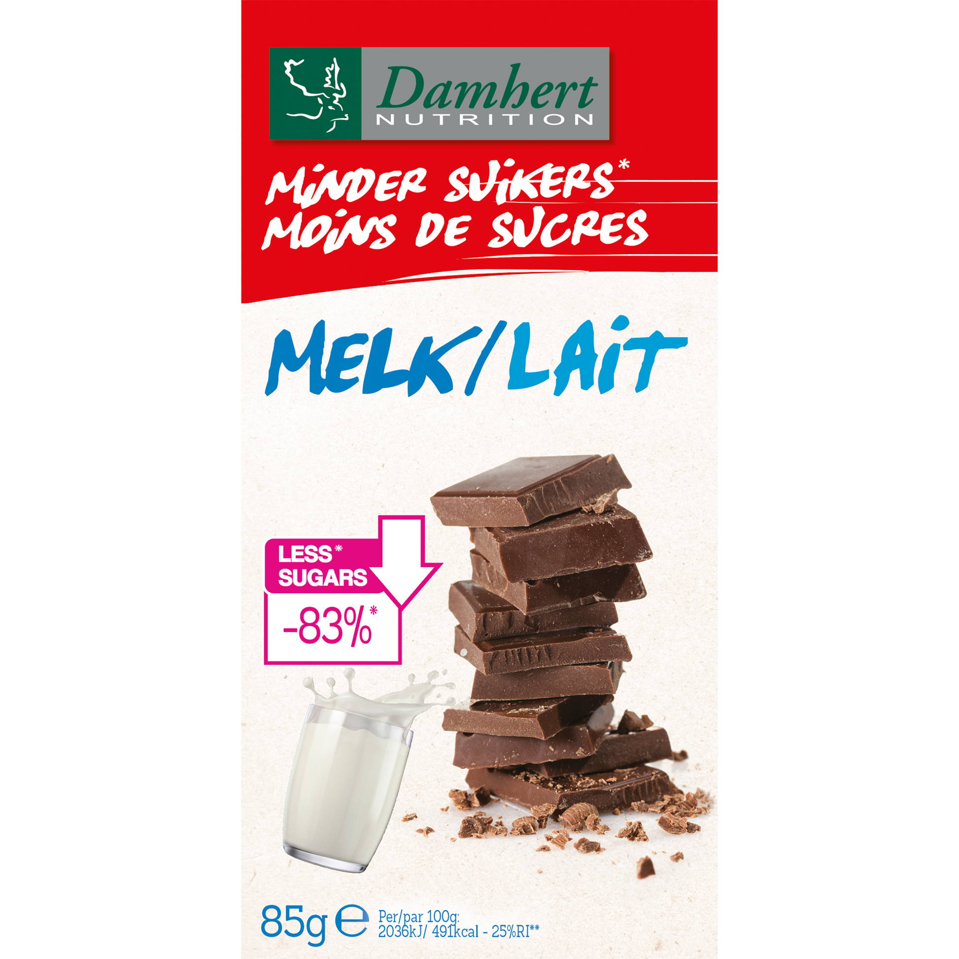 Damhert Chocoladetablet melk minder suikers 102.00 Gram