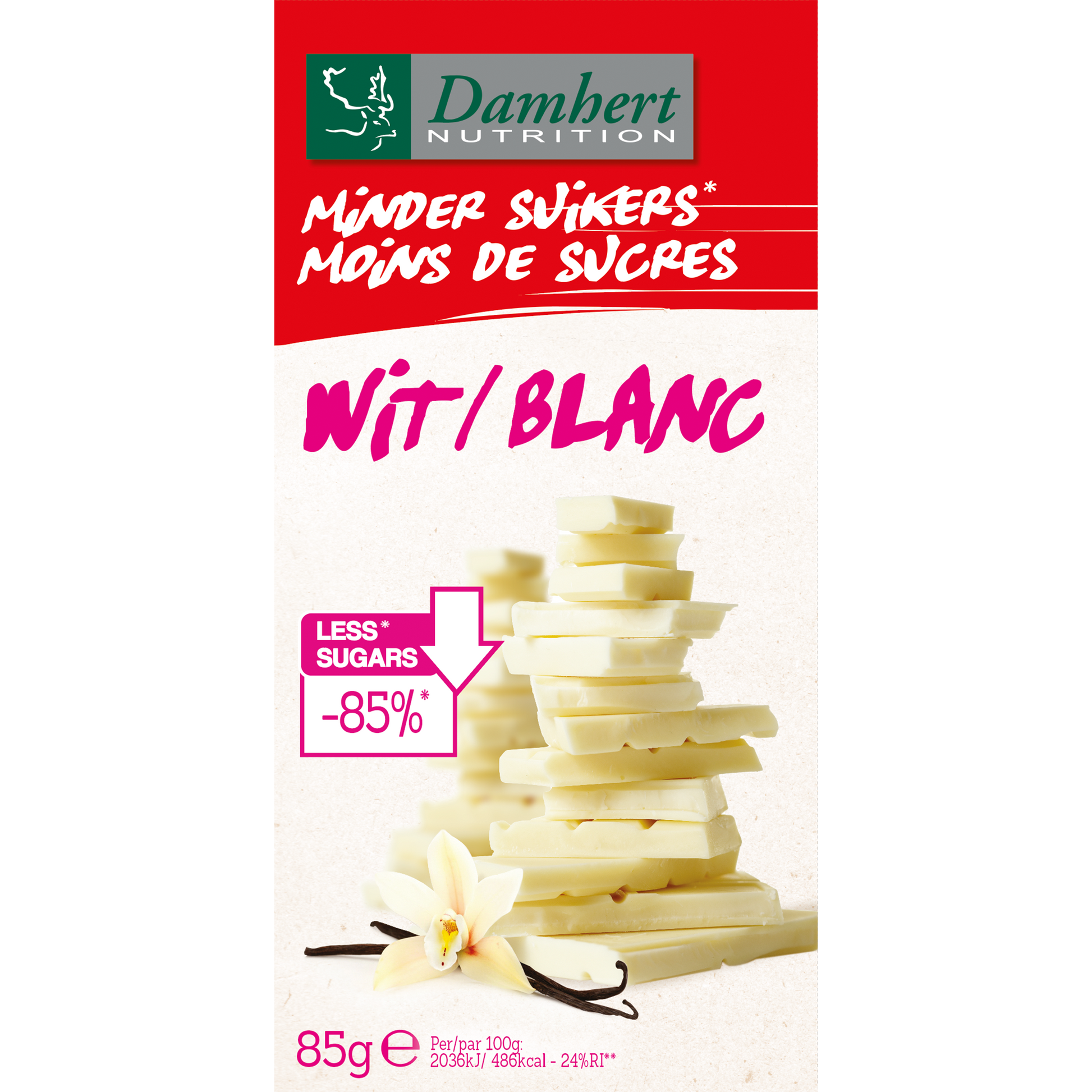 Damhert Chocoladetablet wit minder suikers 85.00 Gram