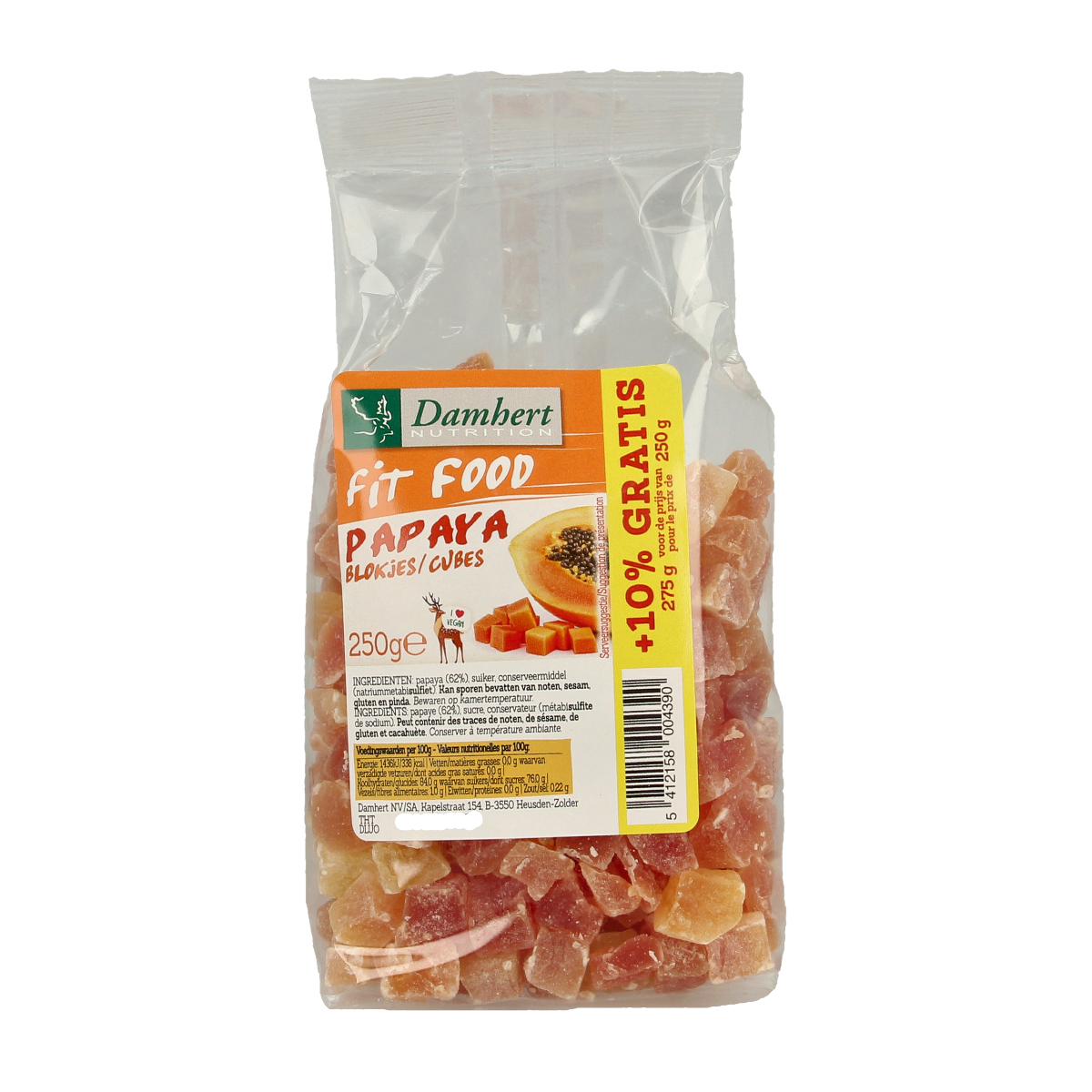 Damhert Fit food papayablokjes 250.00 Gram