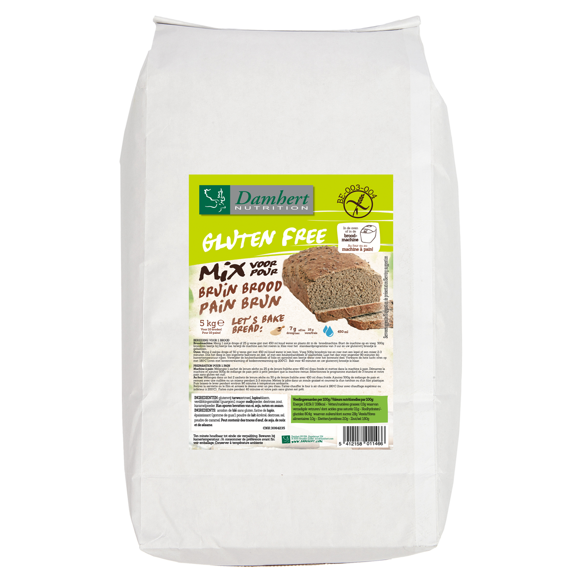 Damhert Broodmix bruin glutenvrij 5.00 Kilogram