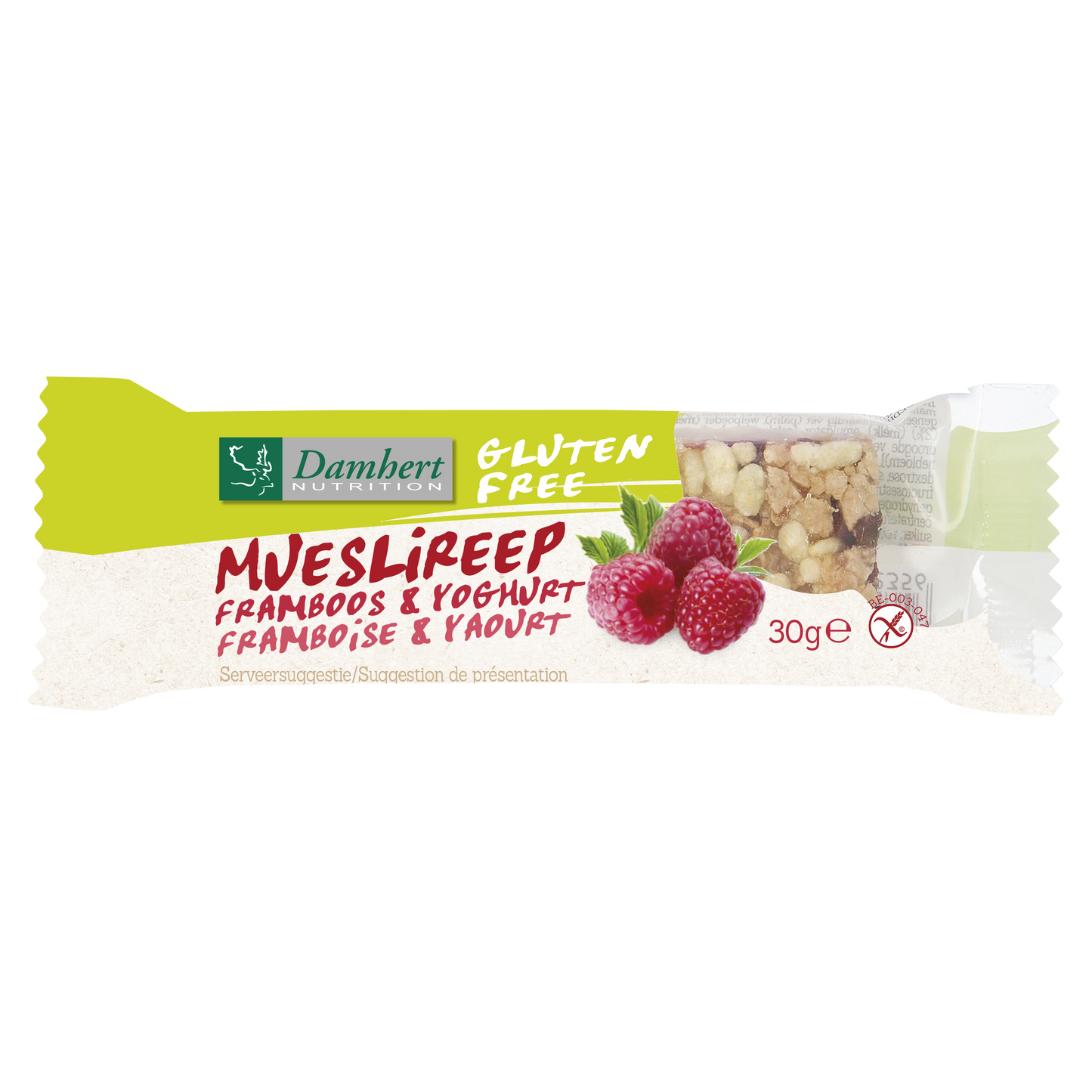 Damhert Mueslireep framboos glutenvrij 30 Gram
