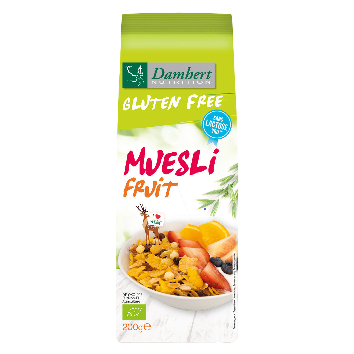 Damhert Muesli fruit noten glutenvrij bio 200 Gram