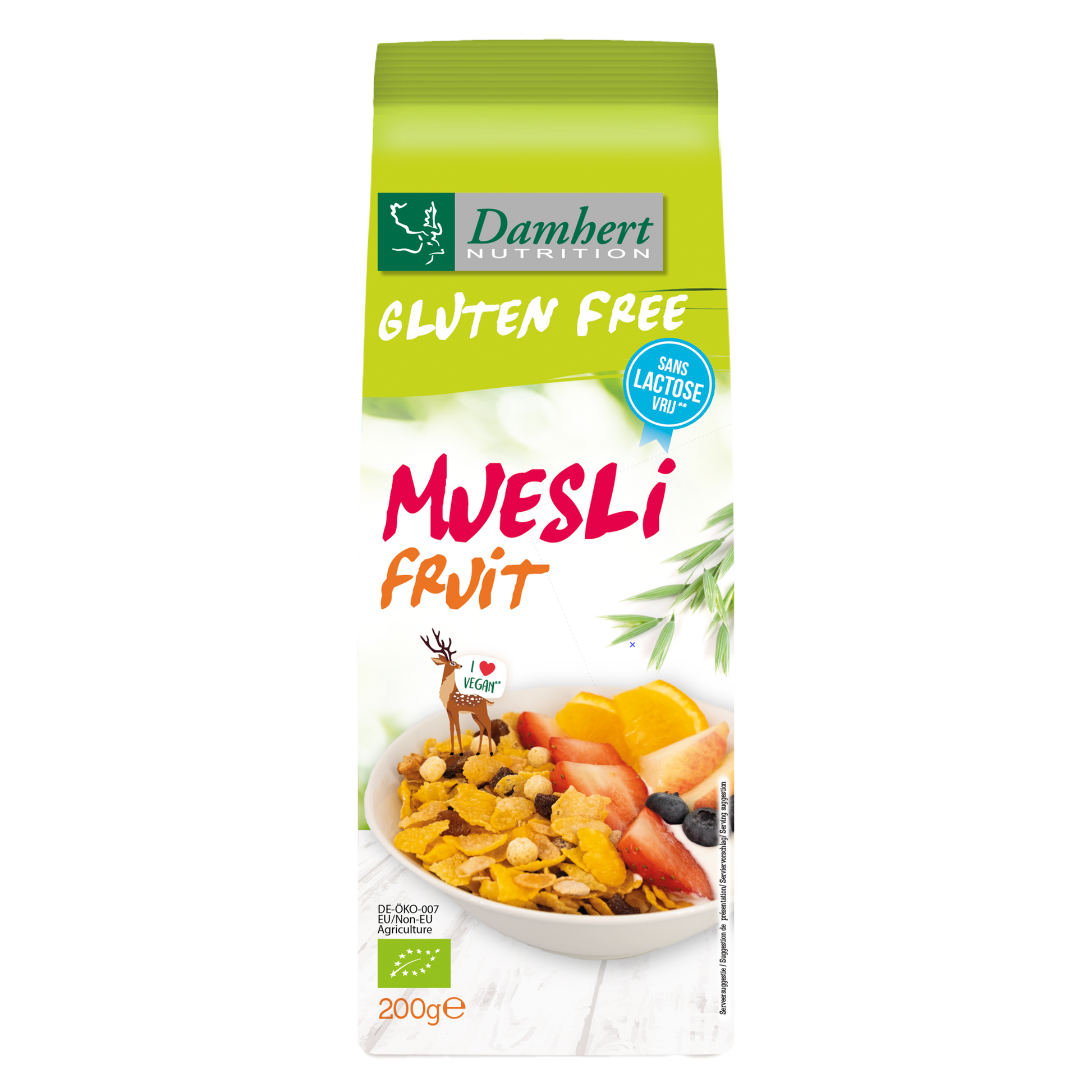Damhert Muesli fruit noten glutenvrij bio 200 Gram