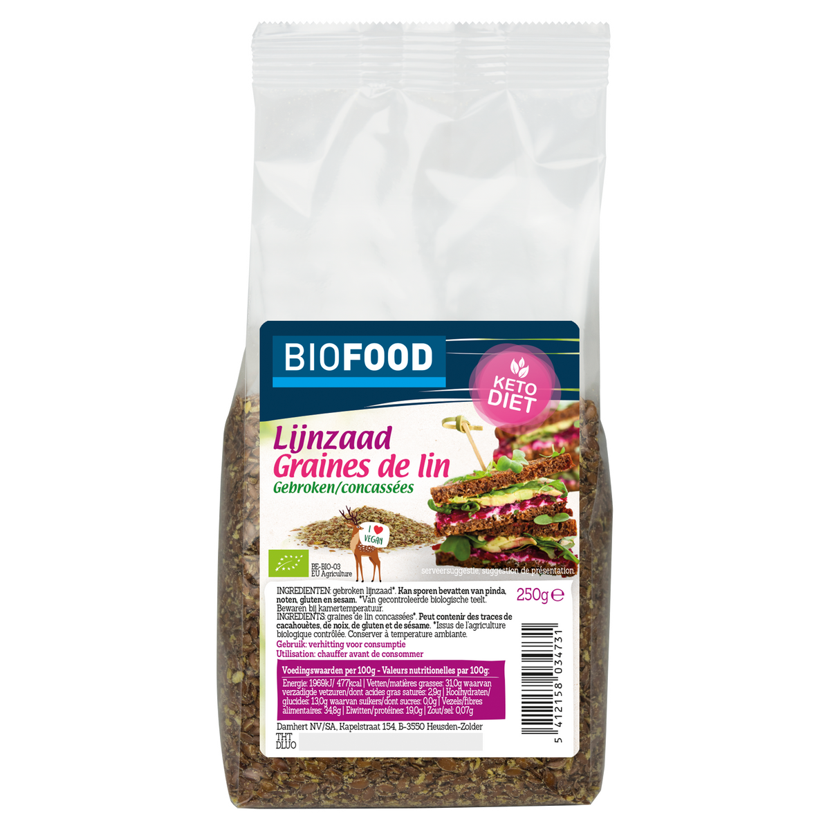 Damhert Lijnzaad gebroken bio 250.00 Gram