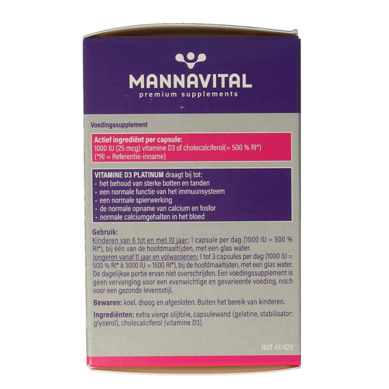 Mannavital Vitamine D3 platinum 90 Capsules