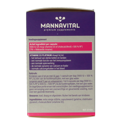 Mannavital Vitamine D3 platinum 90.00 Capsules